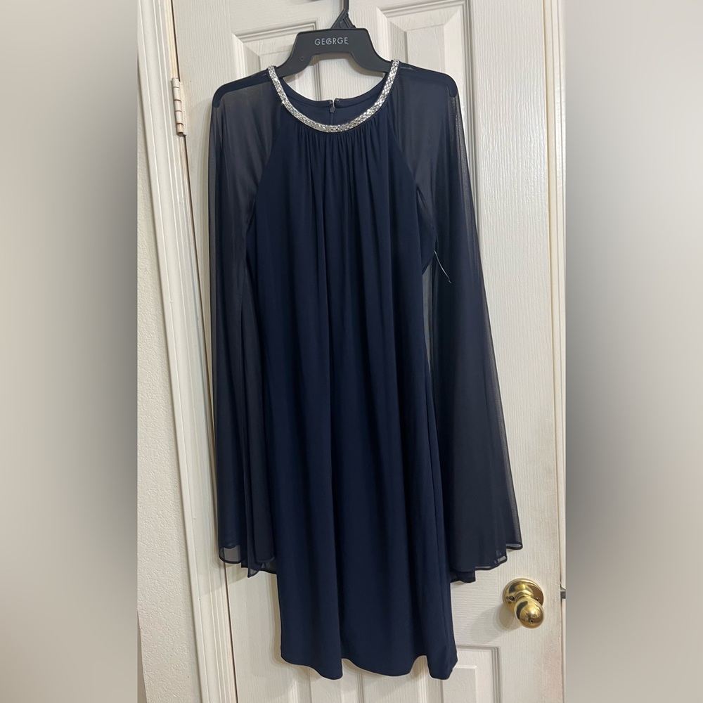 New R&M Richards women’s emblished cape overlay sheath dress